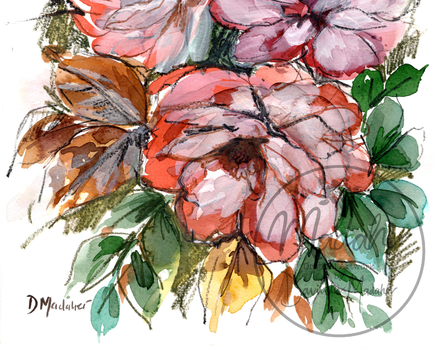 Peach Floral original painting