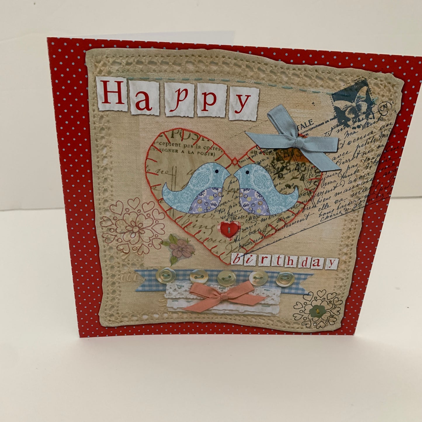 Happy birthday kissing birds heart greeting card