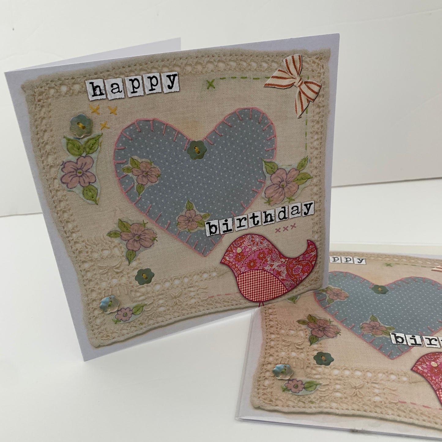 Happy birthday heart and bird greeting card