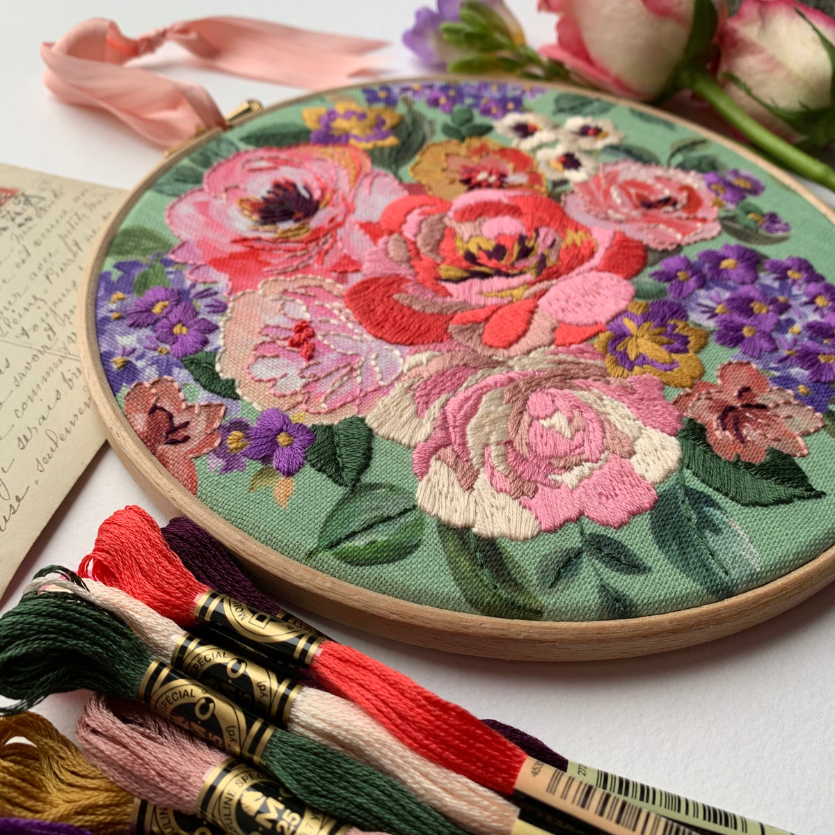 Rose Embroidery Pattern for Mother's Day - Vintage Crafts and More