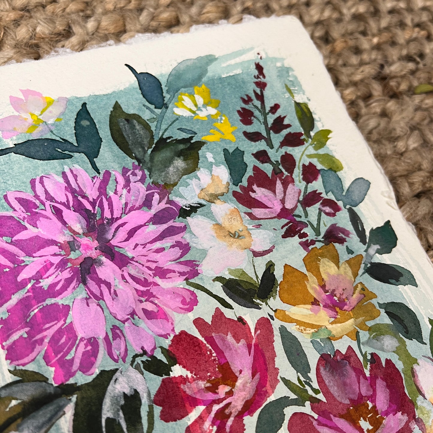 NEW** Blue wash floral  original painting 2319