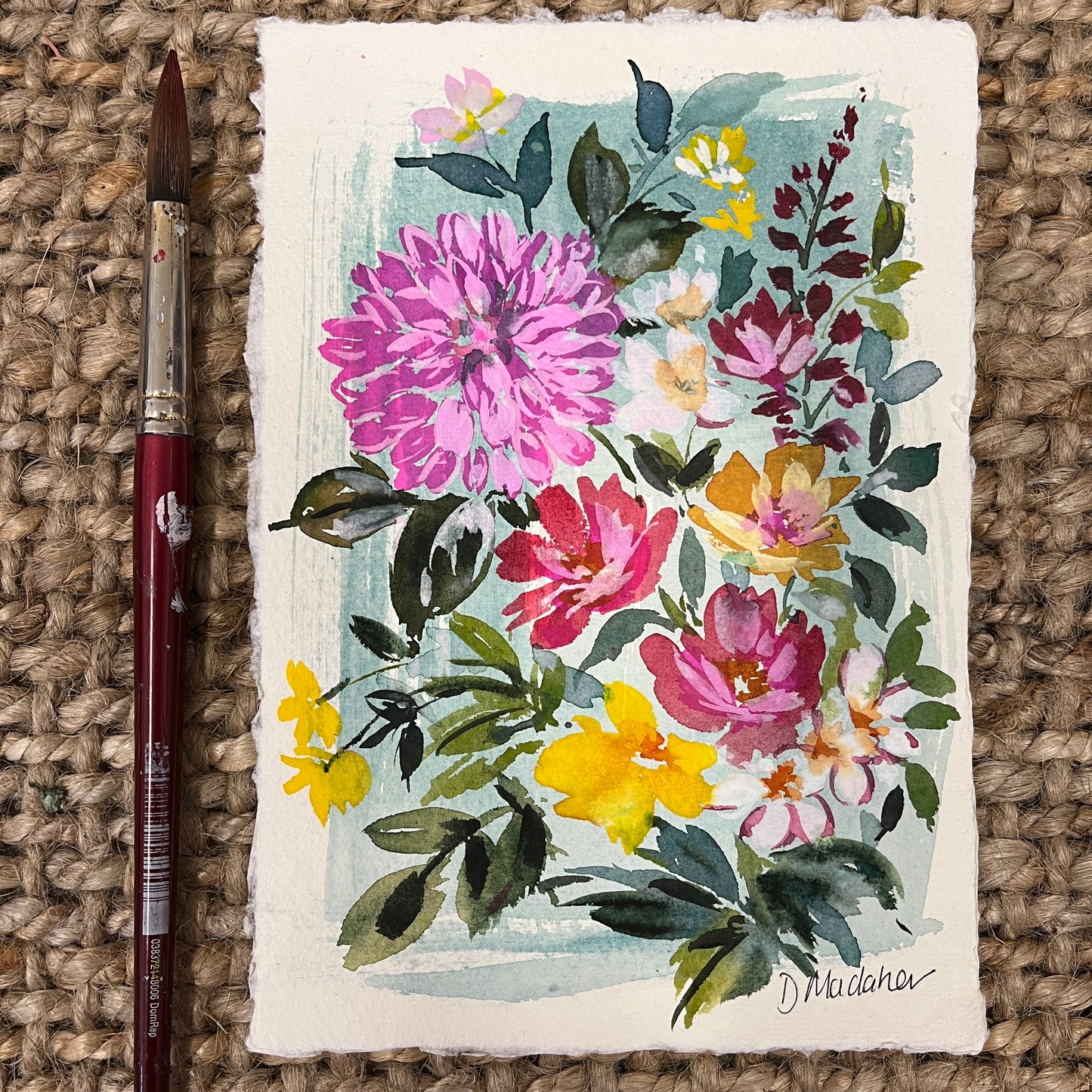 NEW** Blue wash floral  original painting 2319