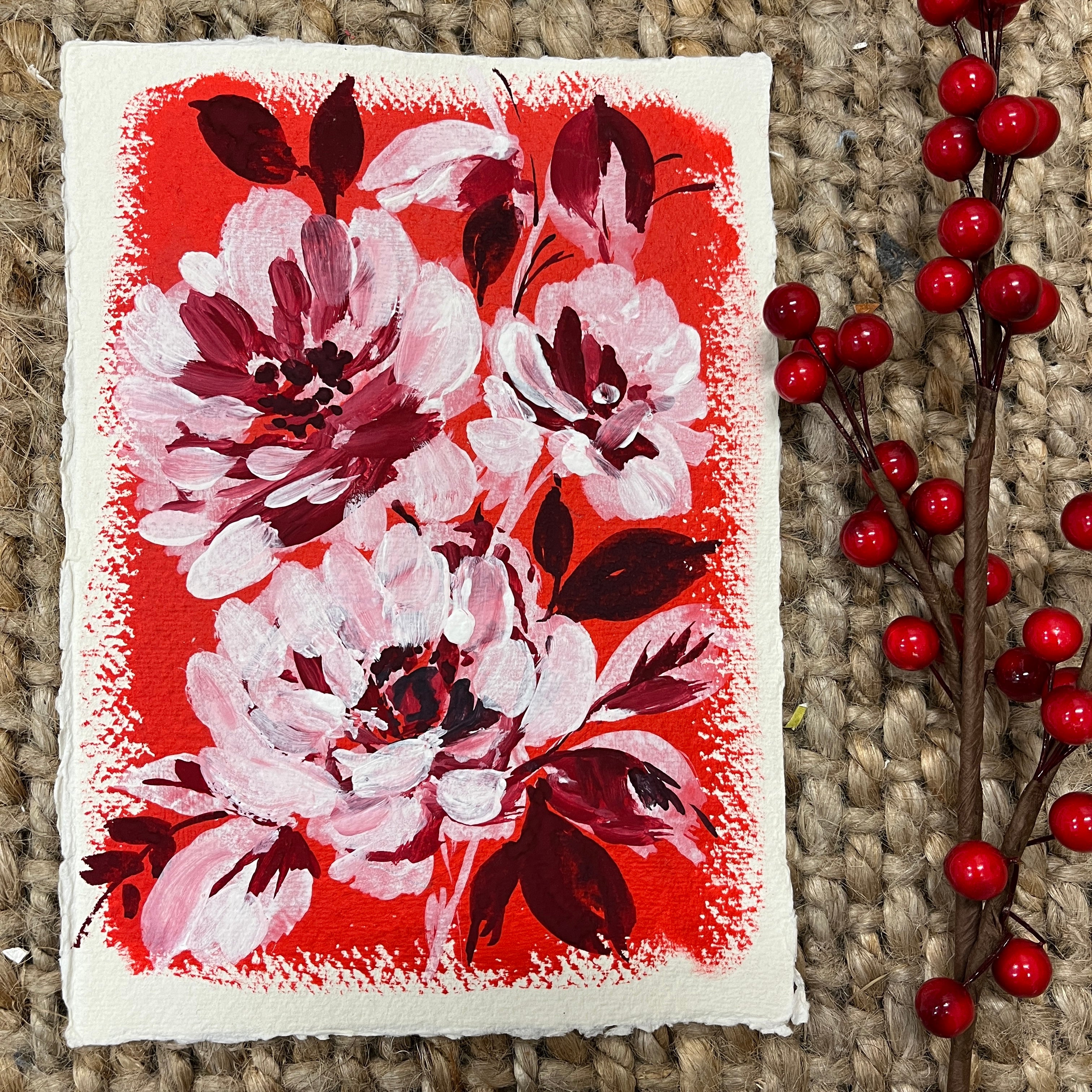 NEW** Beautiful red floral painting Dm2304