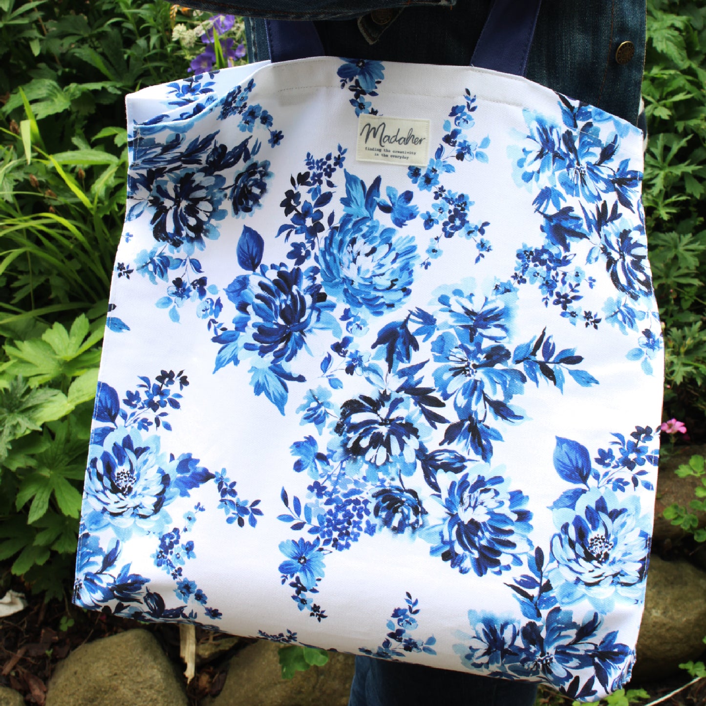 Indigo Floral Tote Bag- **FREE  UK POSTAGE