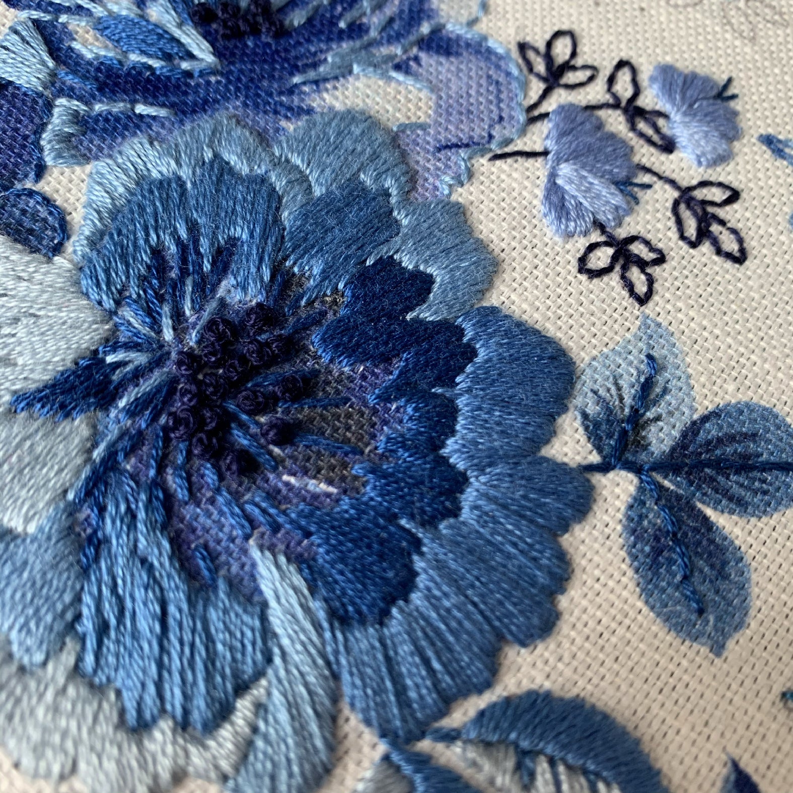 Indigo Blue Floral Embroidery Kit
