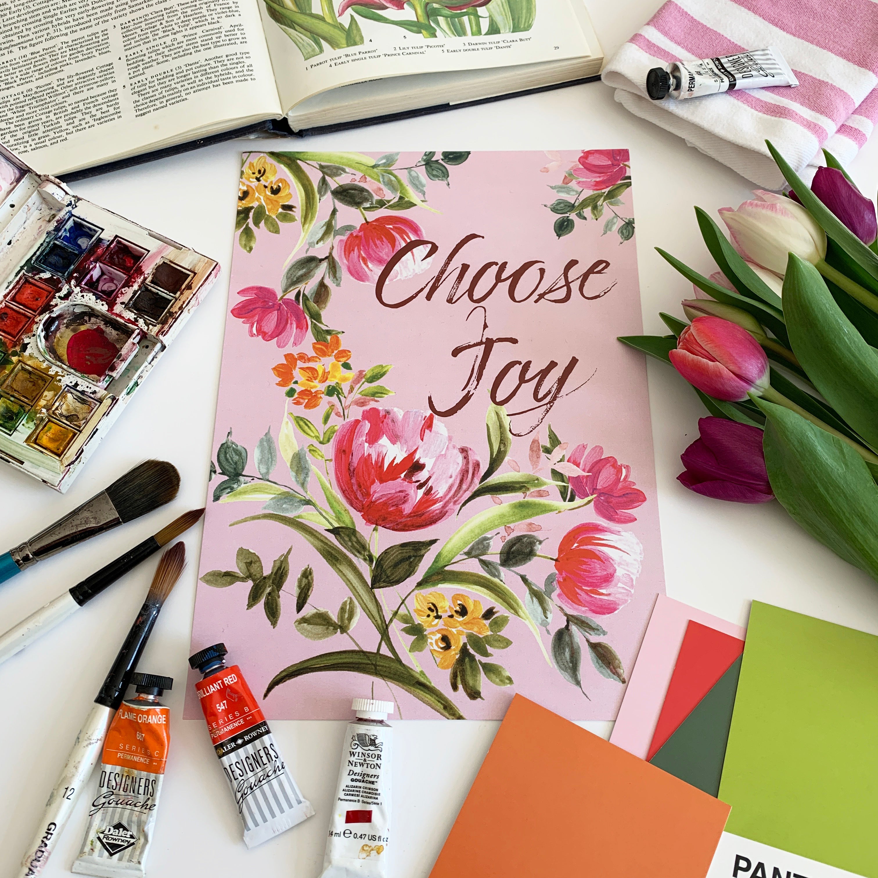 REDUCED** A4 CHOOSE JOY floral inspirational art print. Free UK Postage