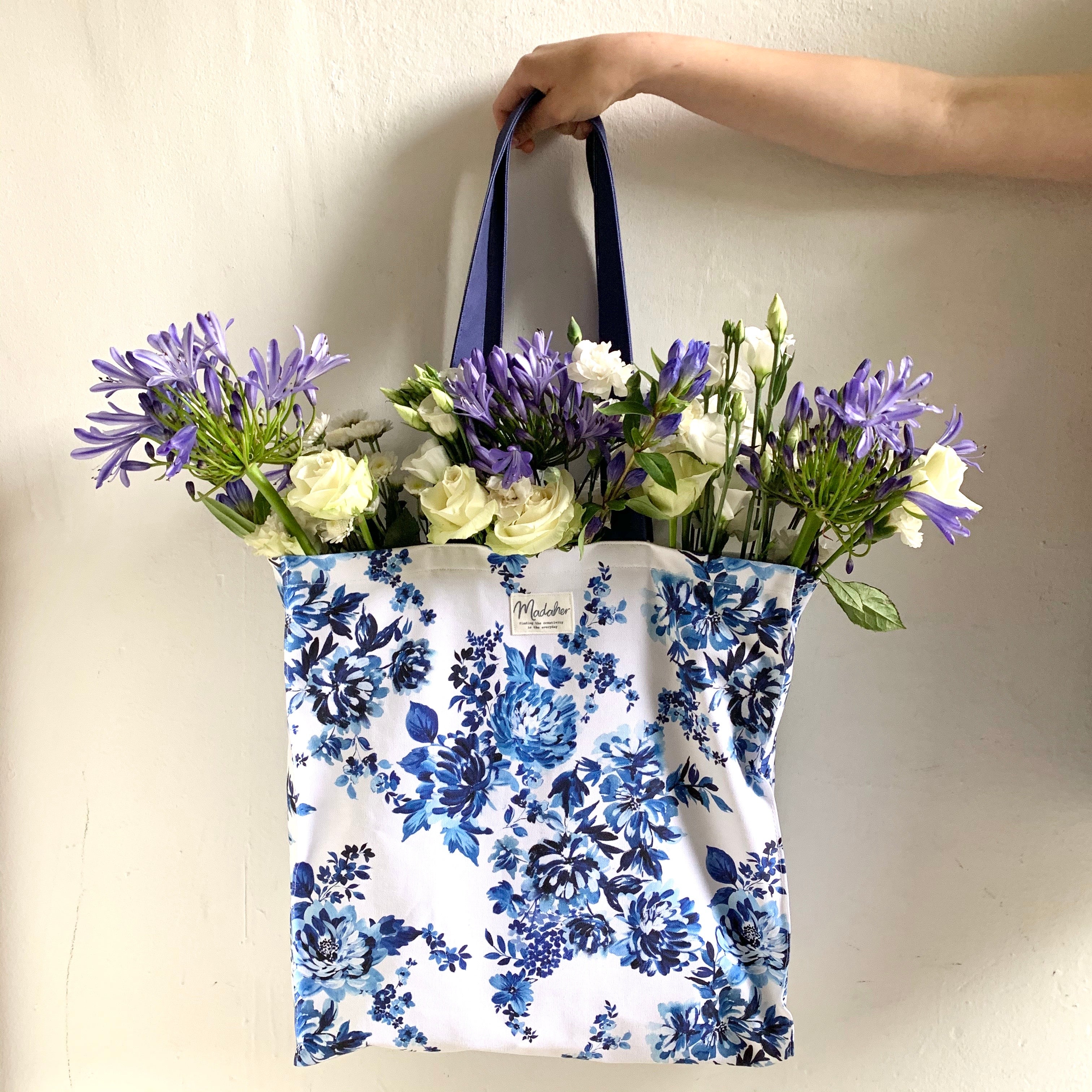 Indigo Floral Tote Bag- **FREE  UK POSTAGE