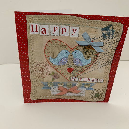 Happy birthday kissing birds heart greeting card
