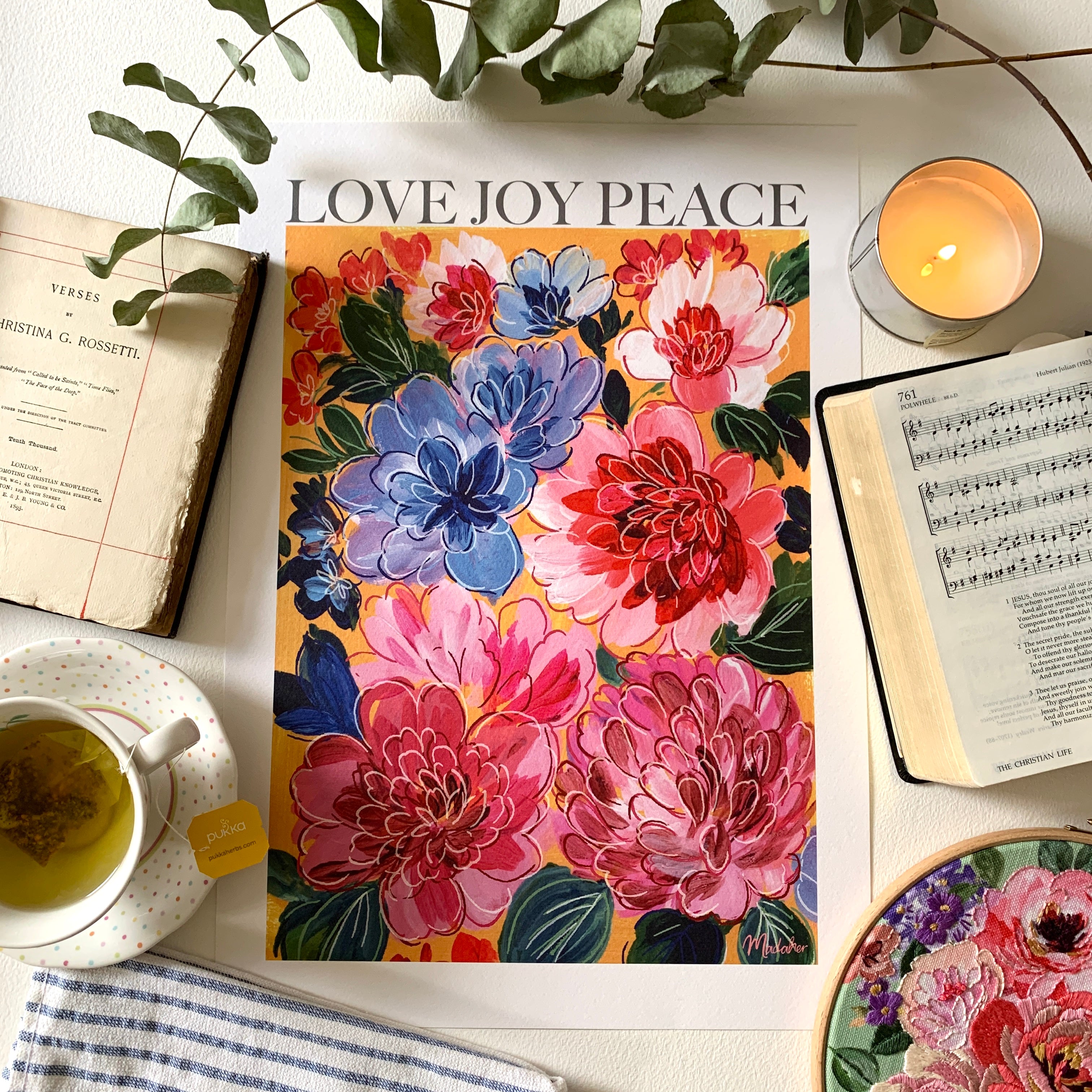 Love Joy Peace floral Art print