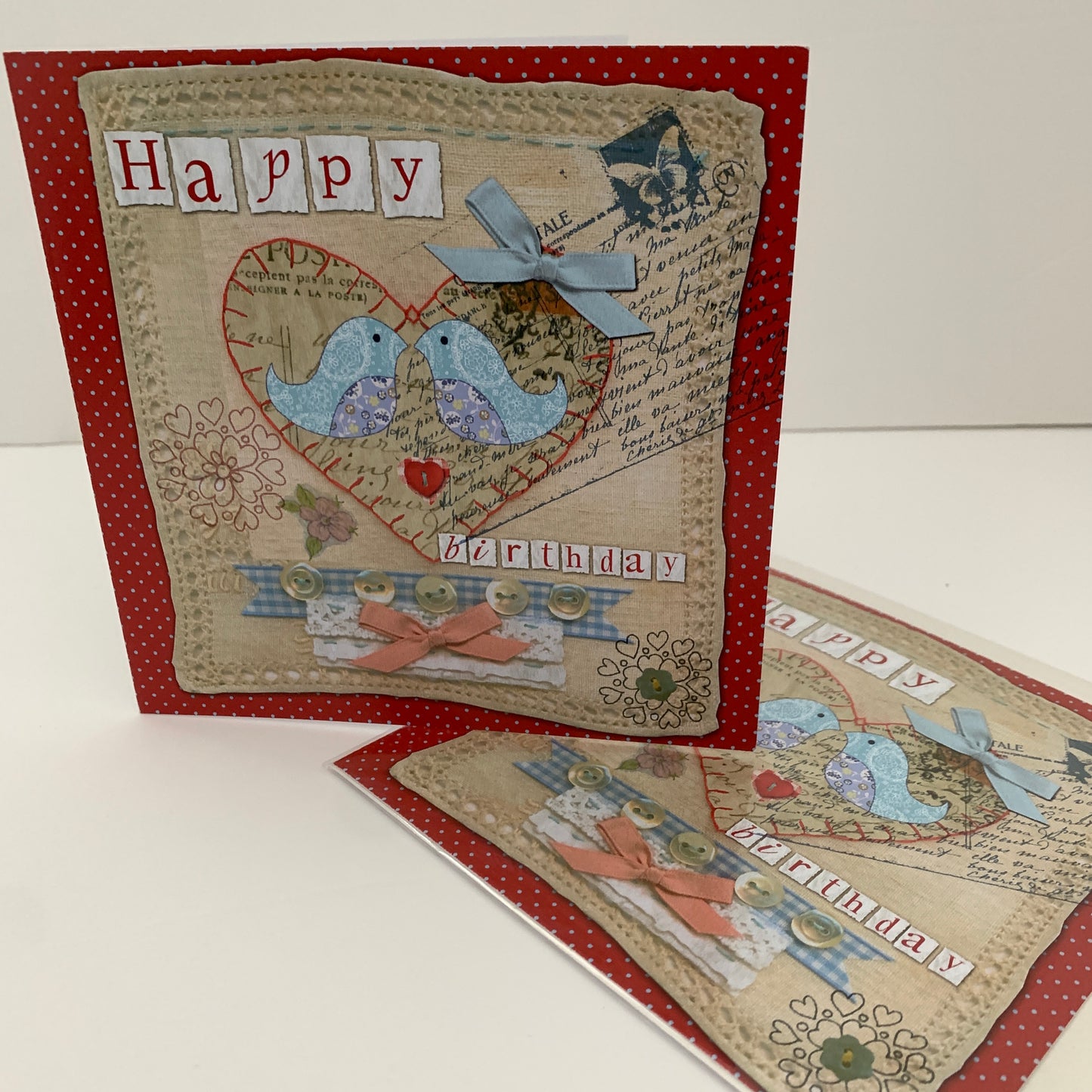 Happy birthday kissing birds heart greeting card