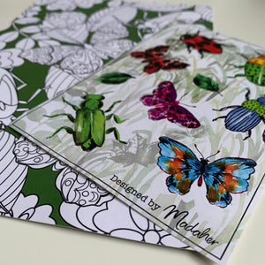 Bugs and Butterflies sticker sheet and colouring card.
